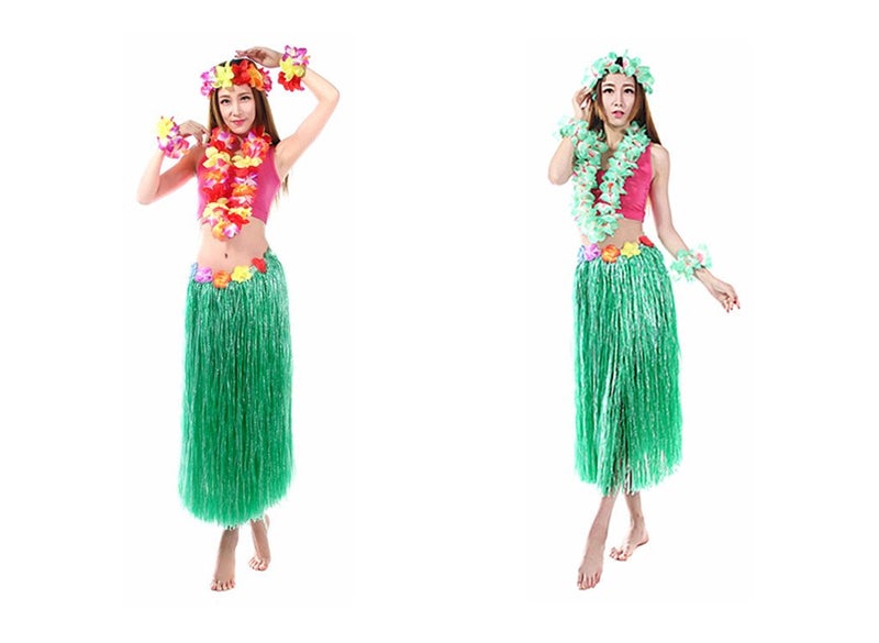 ALIMITOPIA Hawaii Dancing Hula Set Grass Skirt Adult Costume Suit(Skirt Color:Green,Thicken) - Image 4